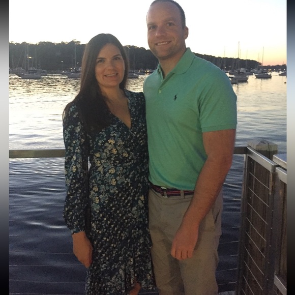 Calvin Klein Blue Floral Wrap Midi Dress - Picture 6 of 7